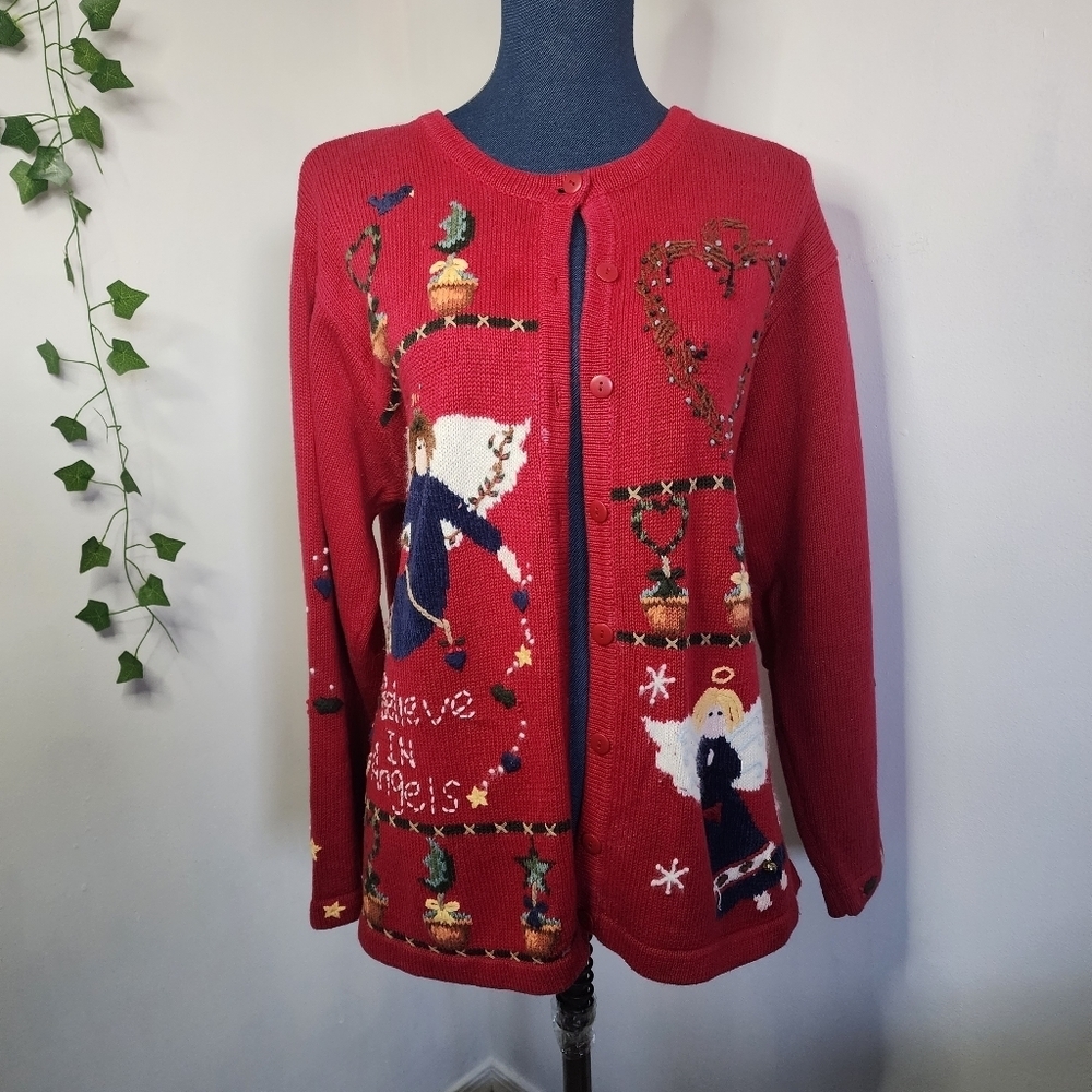 Quacker Factory I Believe in Angels Embroidered Cardigan Sweater